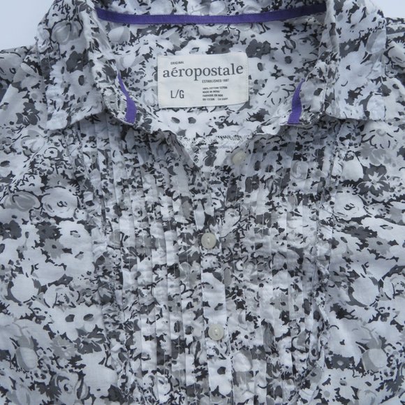 Aeropostale Shirt Women Button down shirt Floral Large NEW 100% Cotton Gray - Picture 7 of 11